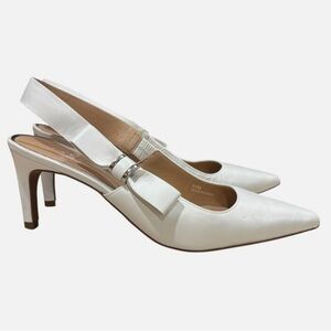 Elegant White Sling Back Pointed Toe Heels Bow Detail Pumps 6.5
